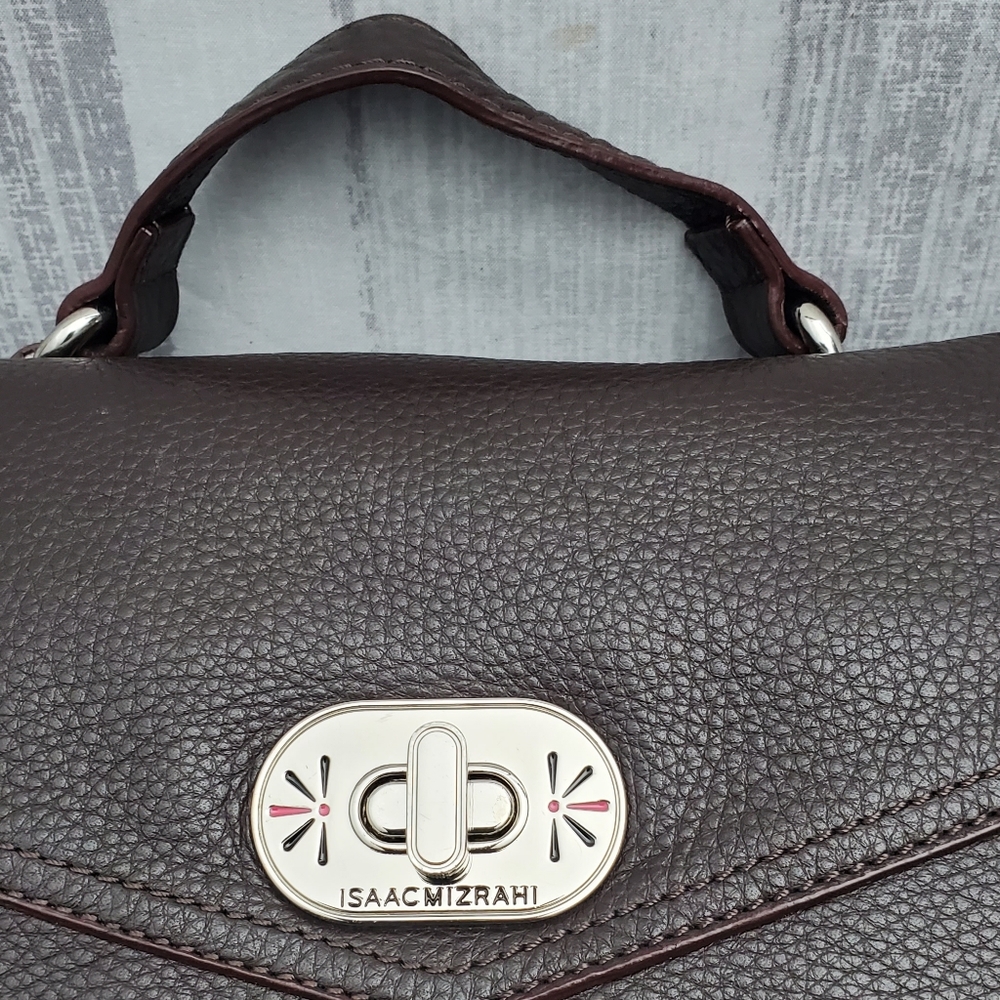 Isaac Mizrahi Leather Dark Maroon Flap Closure Small Messanger Bag w/ Top handle - Picture 5 of 16